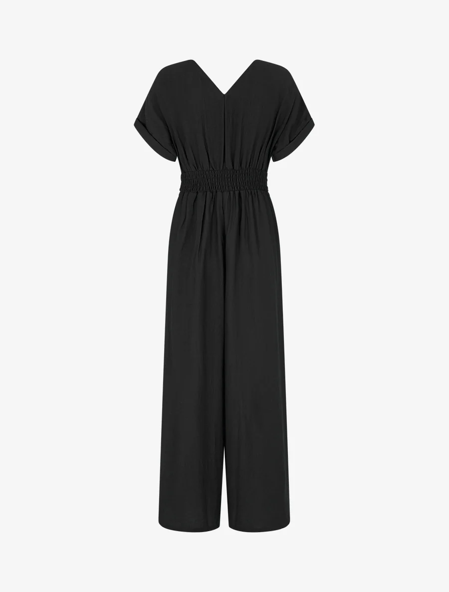 Effen jumpsuit met korte mouwen - Zwart - Image 2
