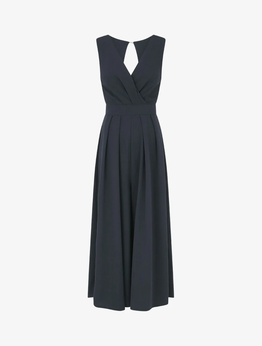 Effen jumpsuit met opengewerkte achterkant - Donkerblauw