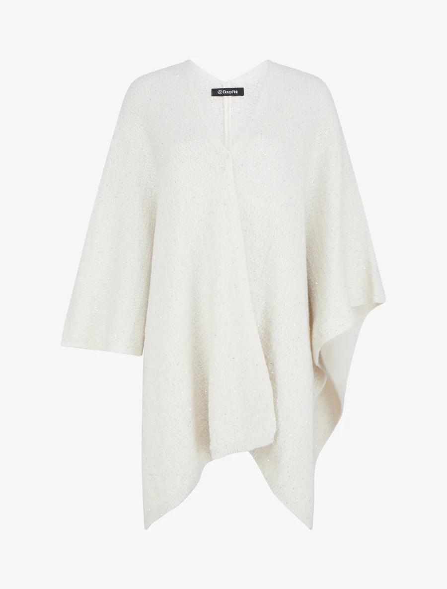 Effen lange poncho met pailletten - Wit
