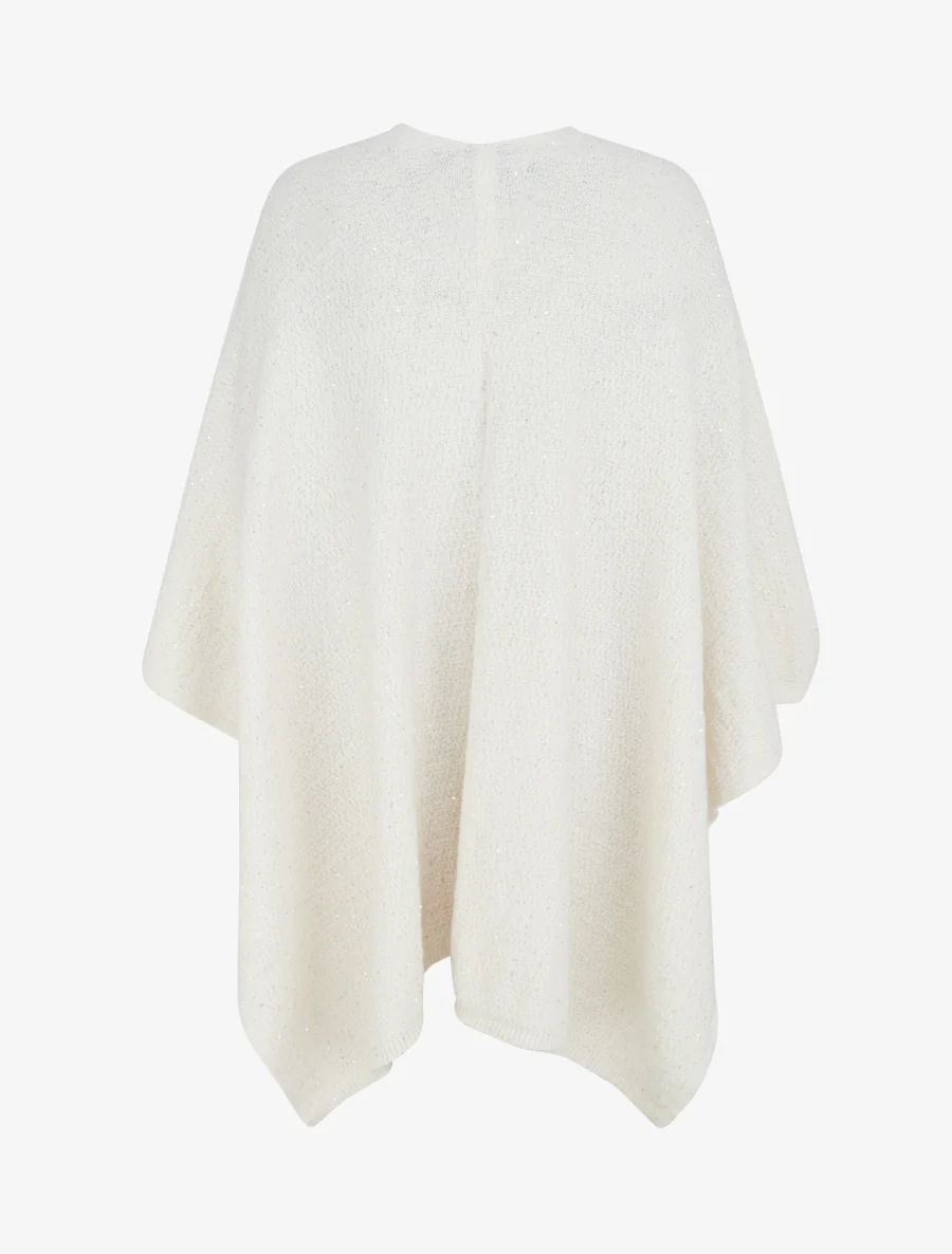 Effen lange poncho met pailletten - Wit - Image 2