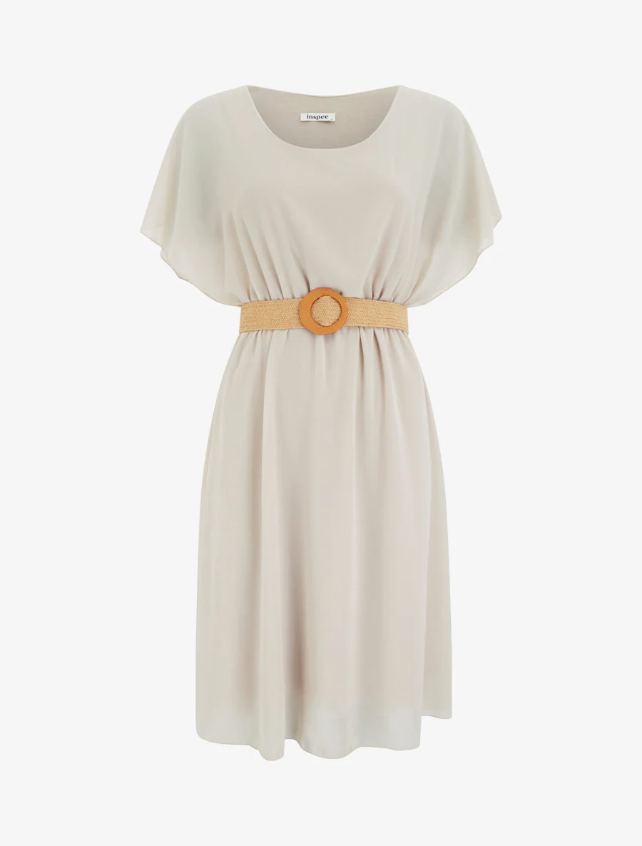 Effen midirok met een zwierige snit - Beige