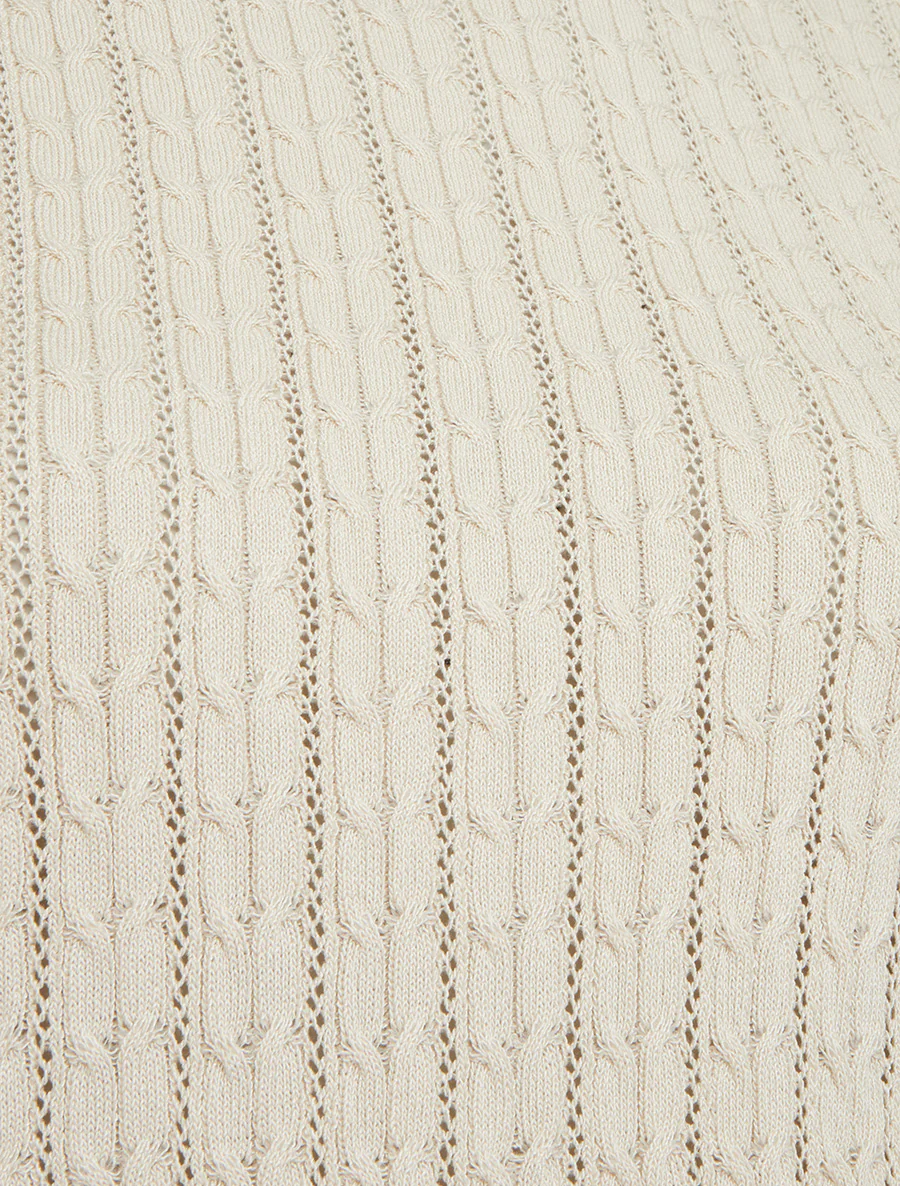 Effen opengewerkte trui met korte mouwen - Beige - Image 3