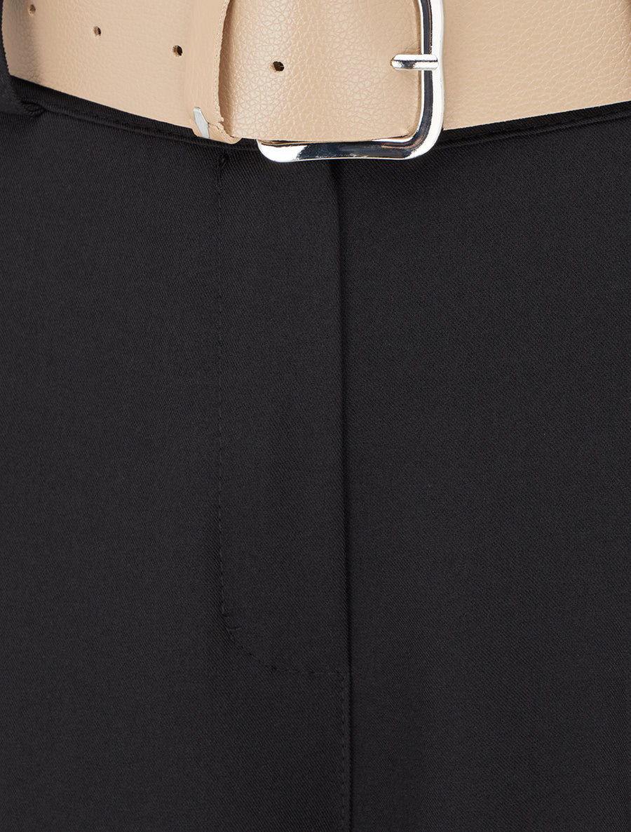 Effen rechte elastische broek - Zwart - Image 3