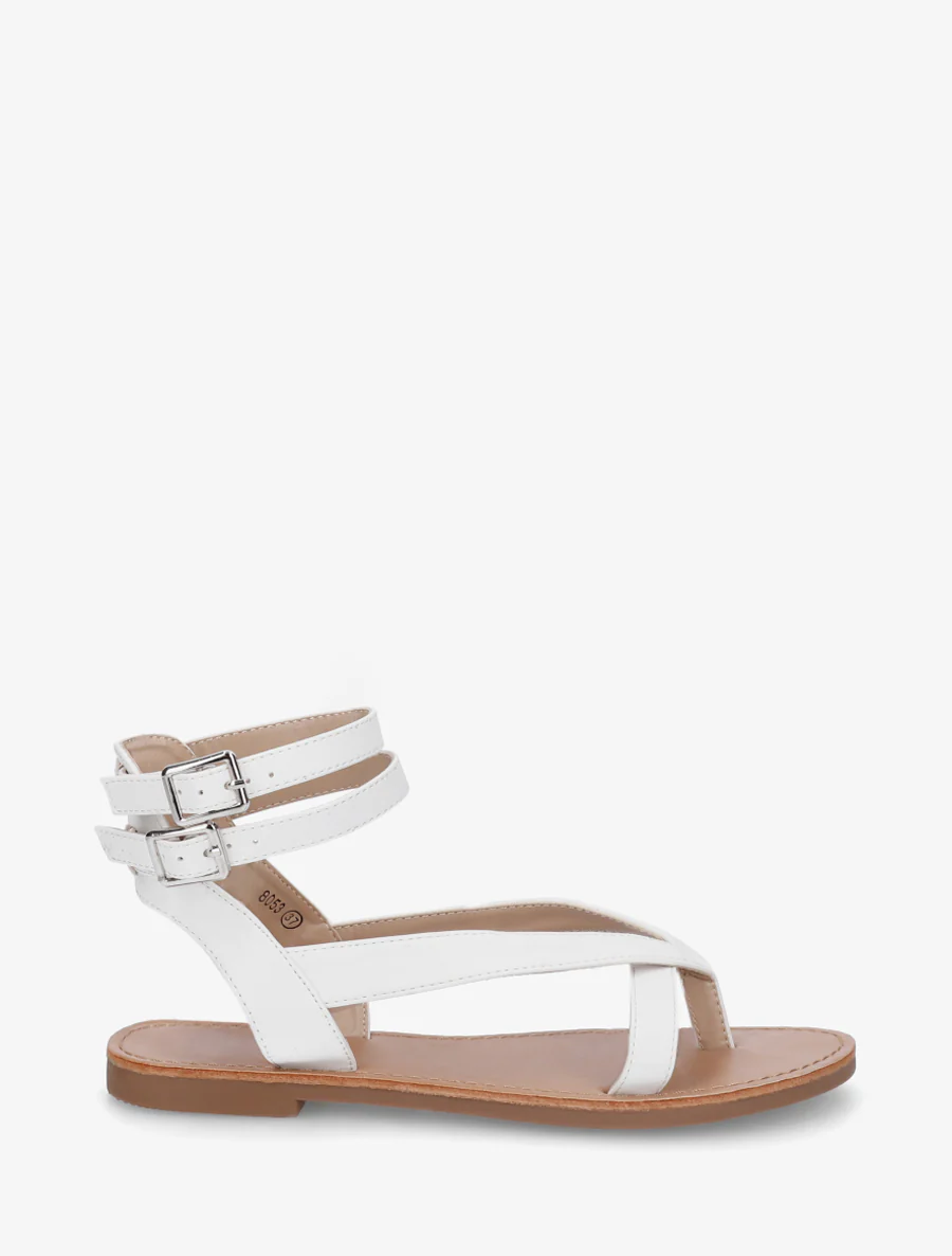 Effen sandalen van imitatieleer met dubbele gespen - Wit