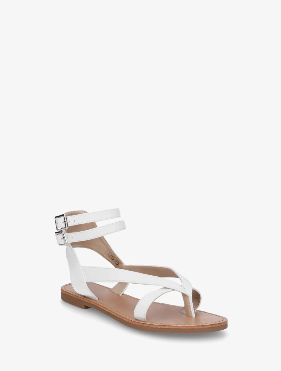 Effen sandalen van imitatieleer met dubbele gespen - Wit - Image 2