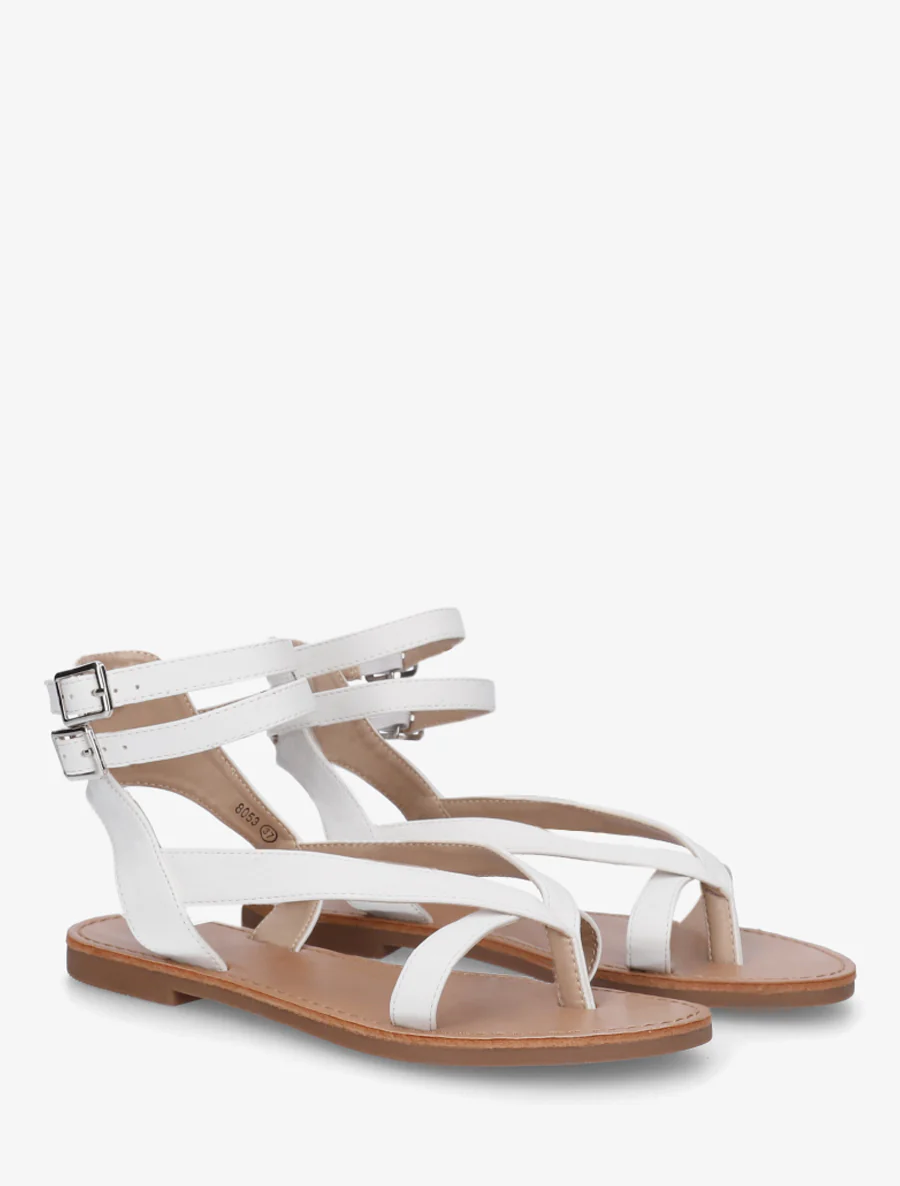Effen sandalen van imitatieleer met dubbele gespen - Wit - Image 4