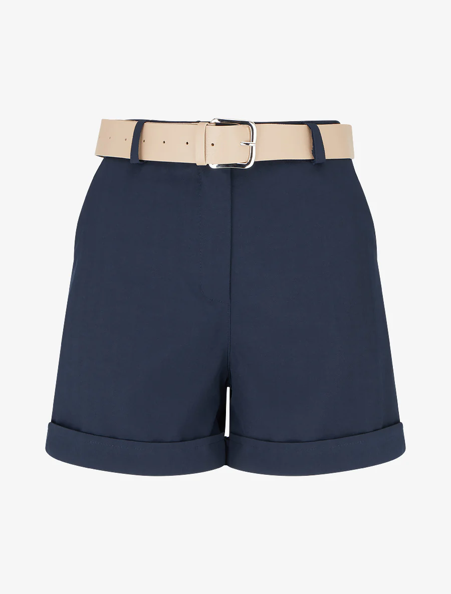 Effen short met ceintuur en zoom - Marine
