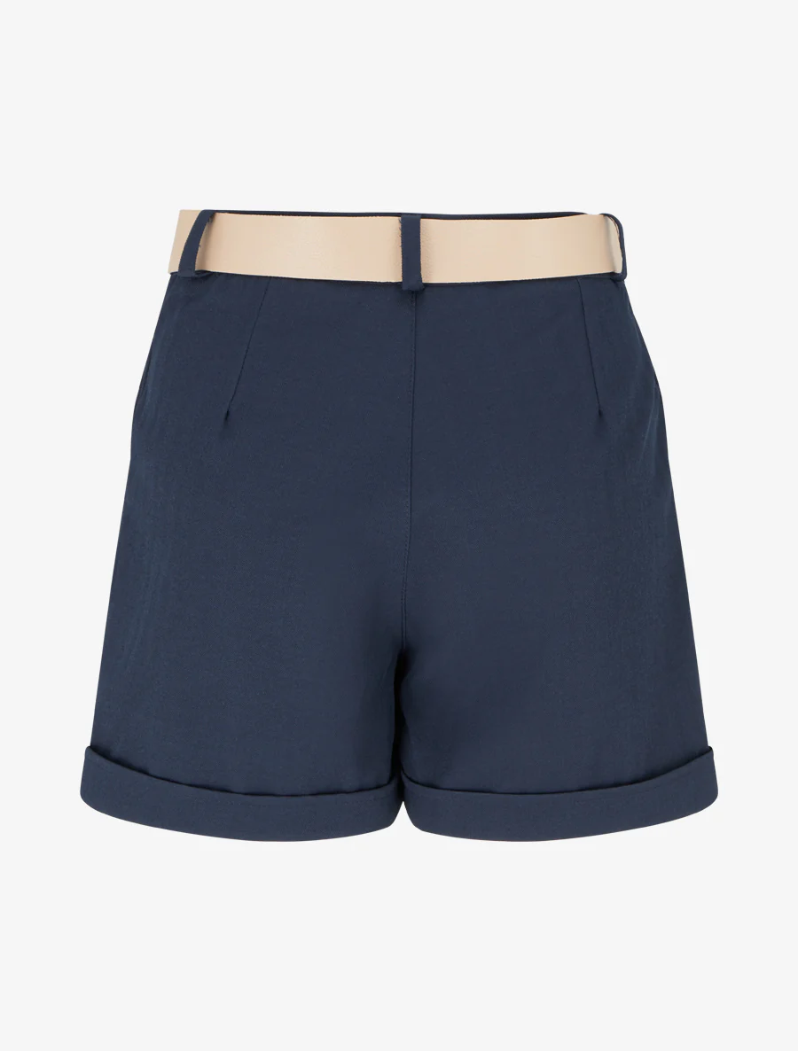 Effen short met ceintuur en zoom - Marine - Image 2