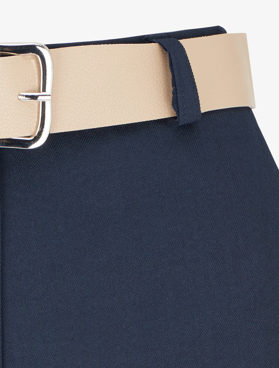 Effen short met ceintuur en zoom - Marine - Image 3