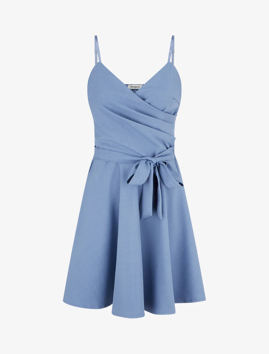 Effen skaterjurk met smalle bandjes - Blauw