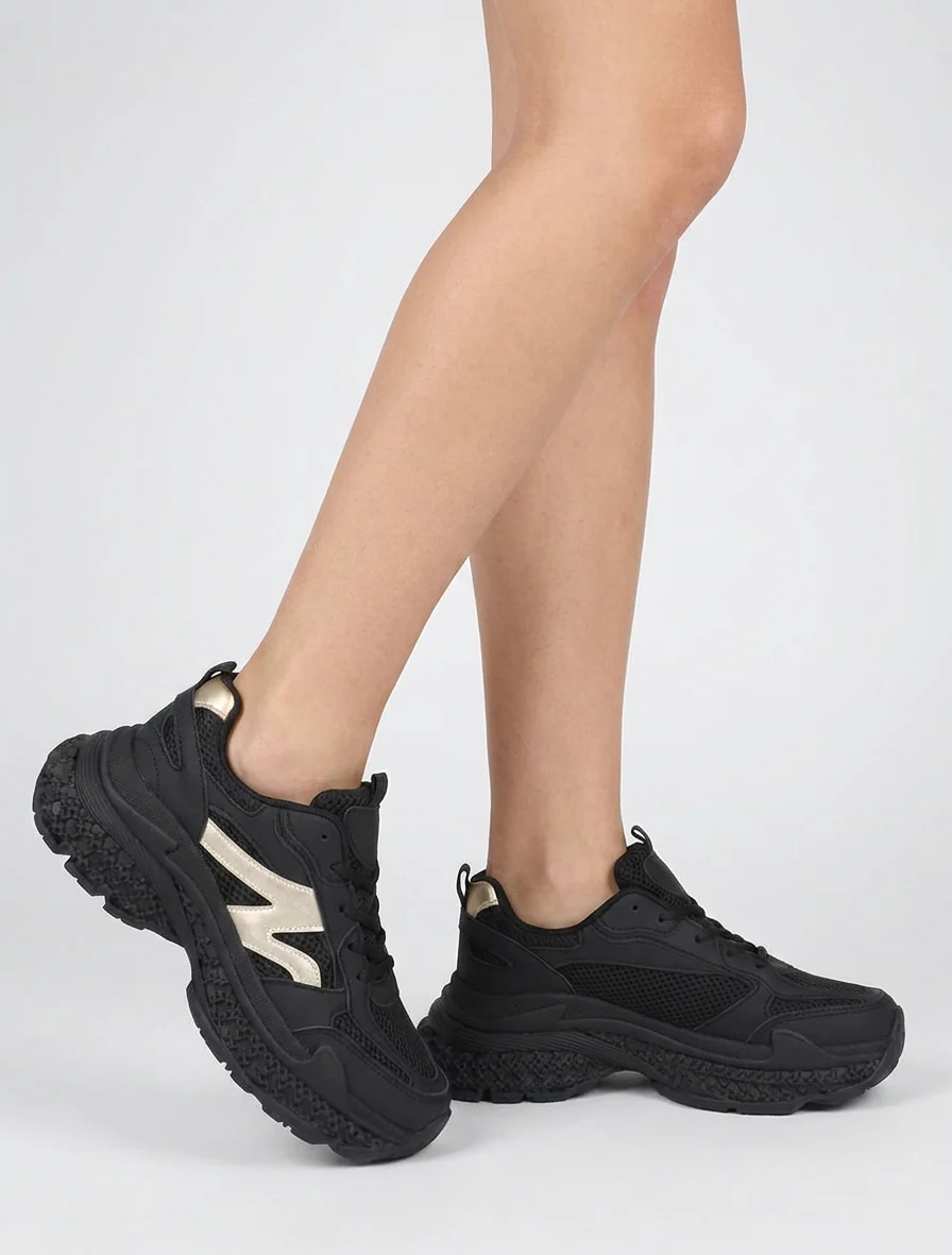 Effen sneakers met een gestructureerde zool - Zwart - Image 5