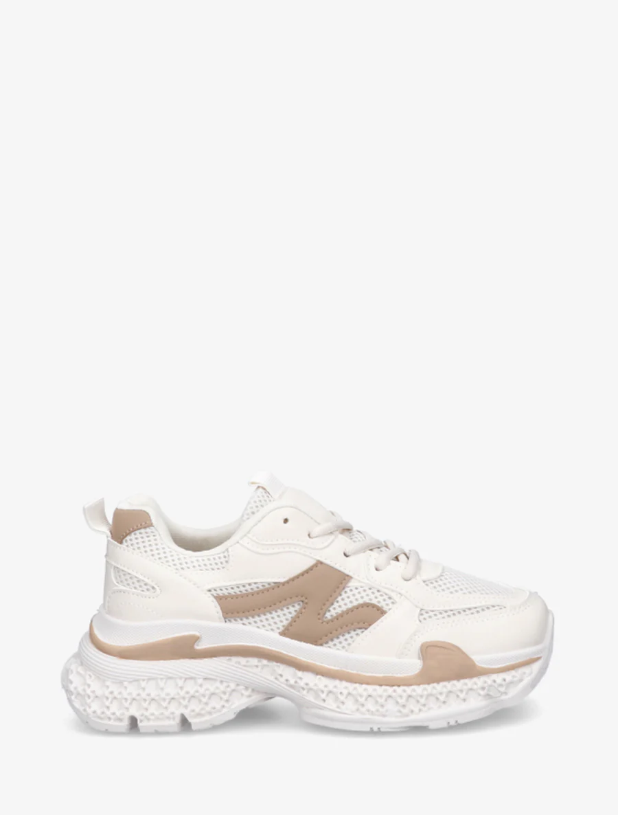 Effen sneakers met een gestructureerde zool - Beige