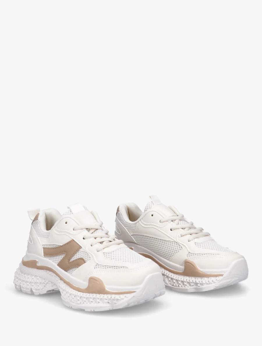 Effen sneakers met een gestructureerde zool - Beige - Image 4