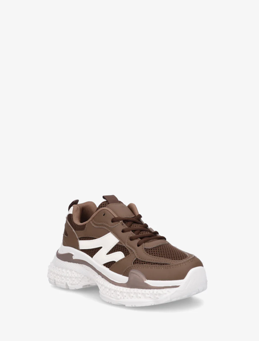 Effen sneakers met een gestructureerde zool - Bruin - Image 2