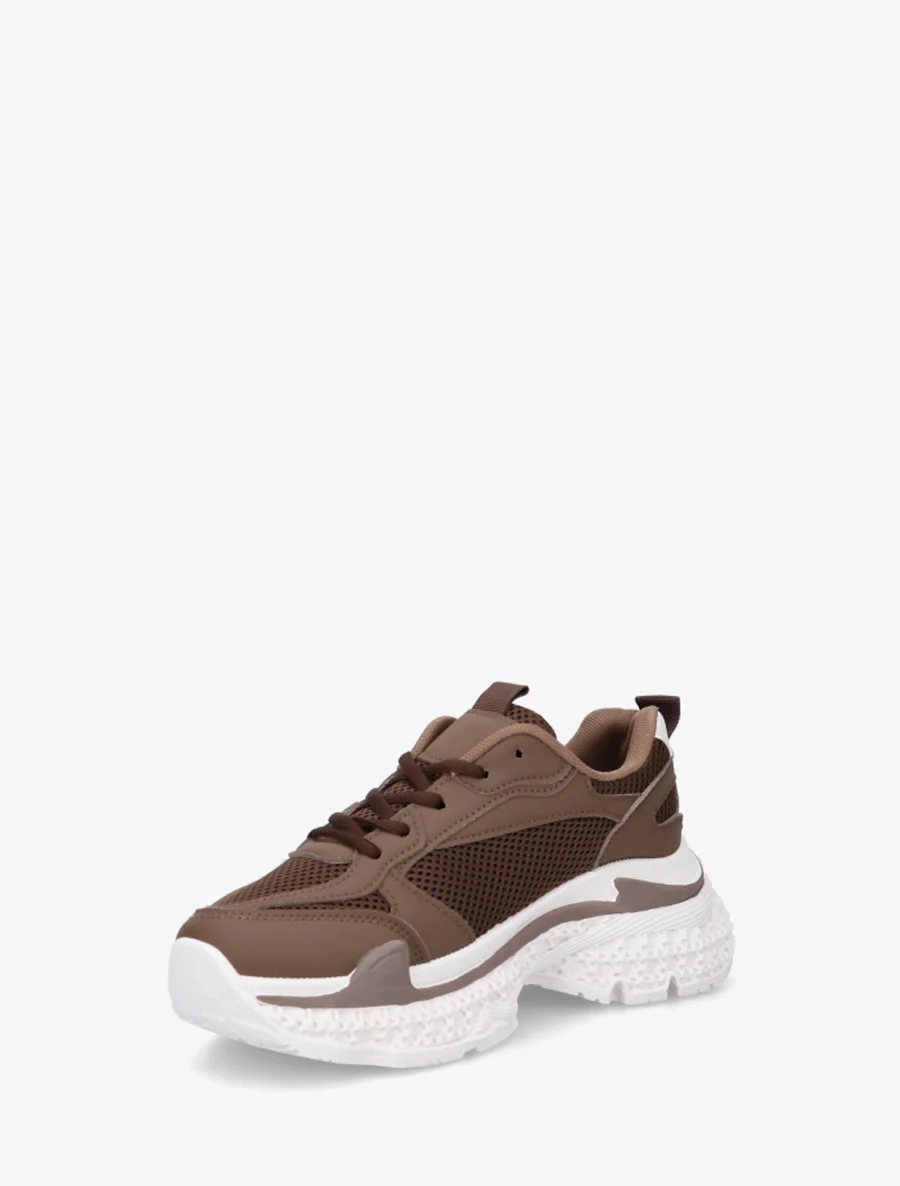 Effen sneakers met een gestructureerde zool - Bruin - Image 3
