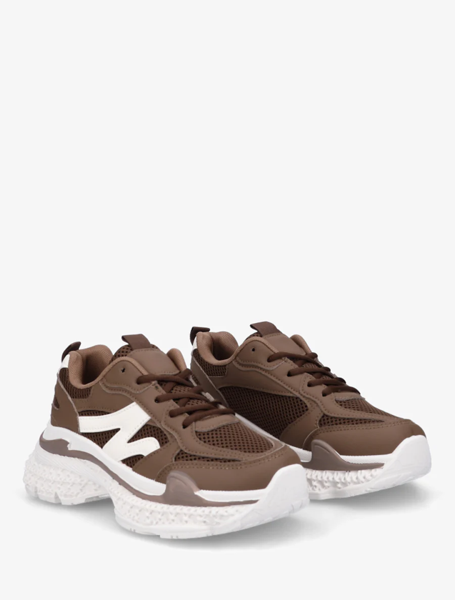 Effen sneakers met een gestructureerde zool - Bruin - Image 4