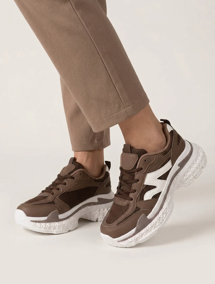 Effen sneakers met een gestructureerde zool - Bruin - Image 5