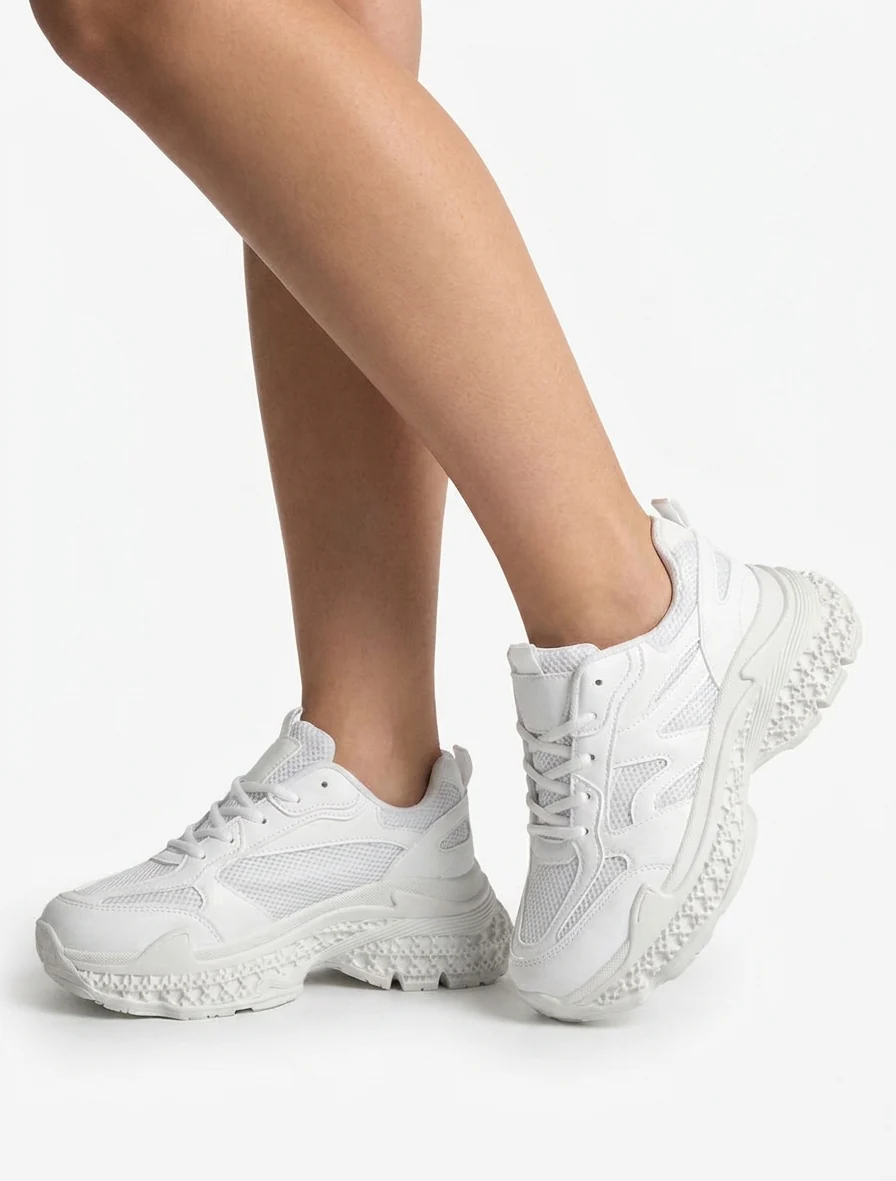 Effen sneakers met een gestructureerde zool - Wit - Image 5