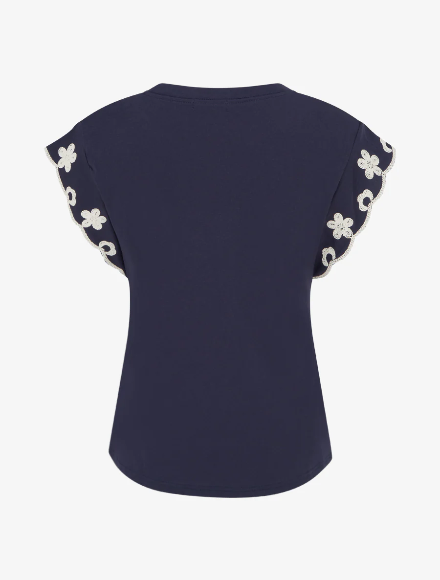 Effen T-shirt met bloemenmotief - Marine - Image 2