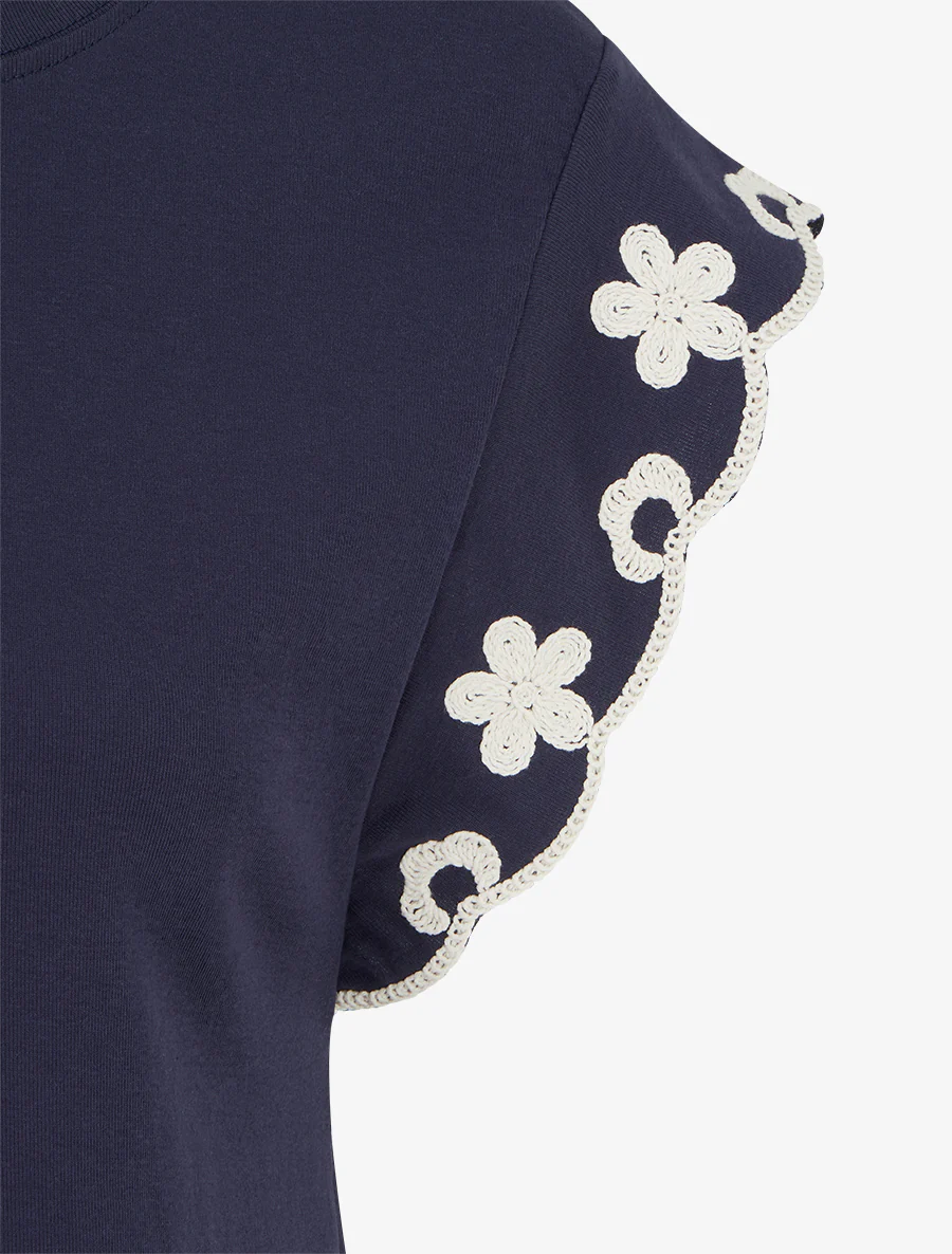 Effen T-shirt met bloemenmotief - Marine - Image 3