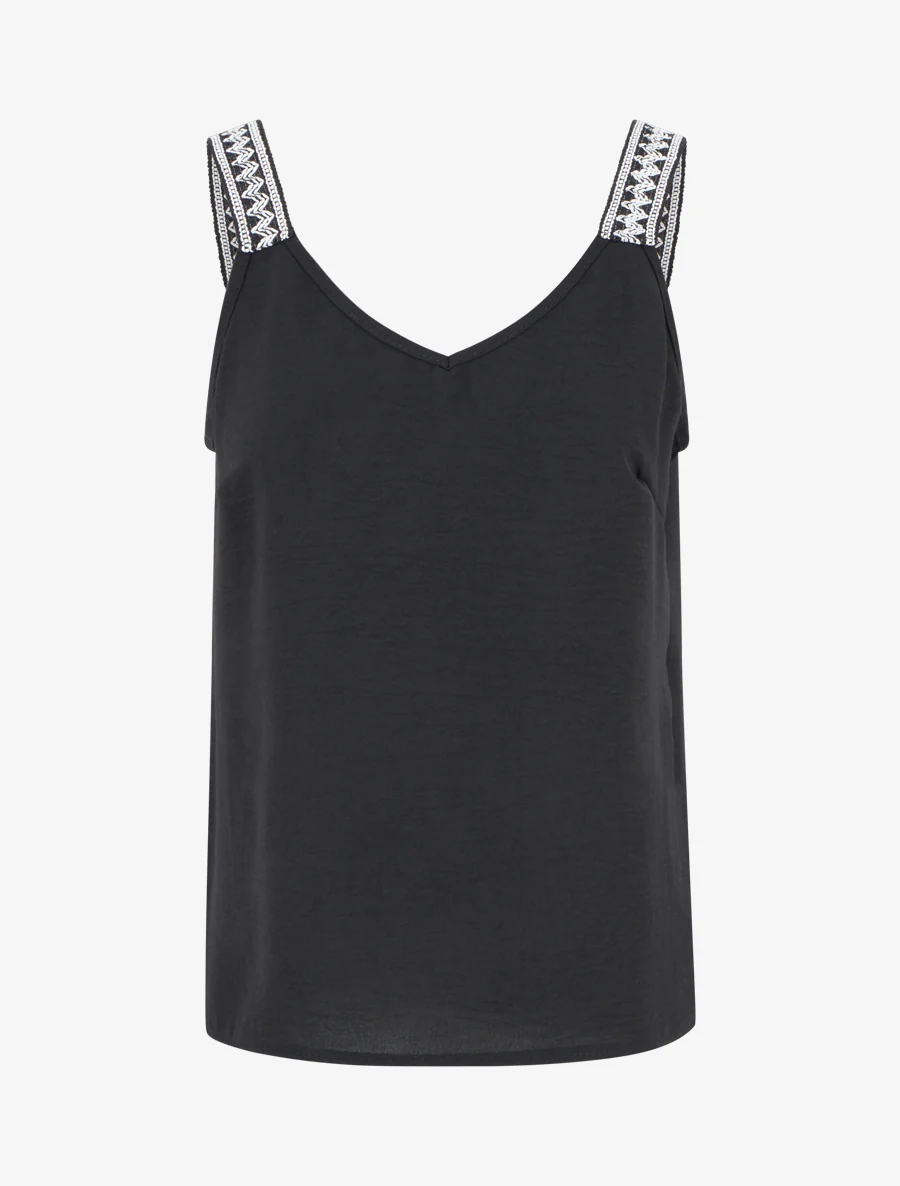 Effen tanktop met fantasiebandjes. - Zwart