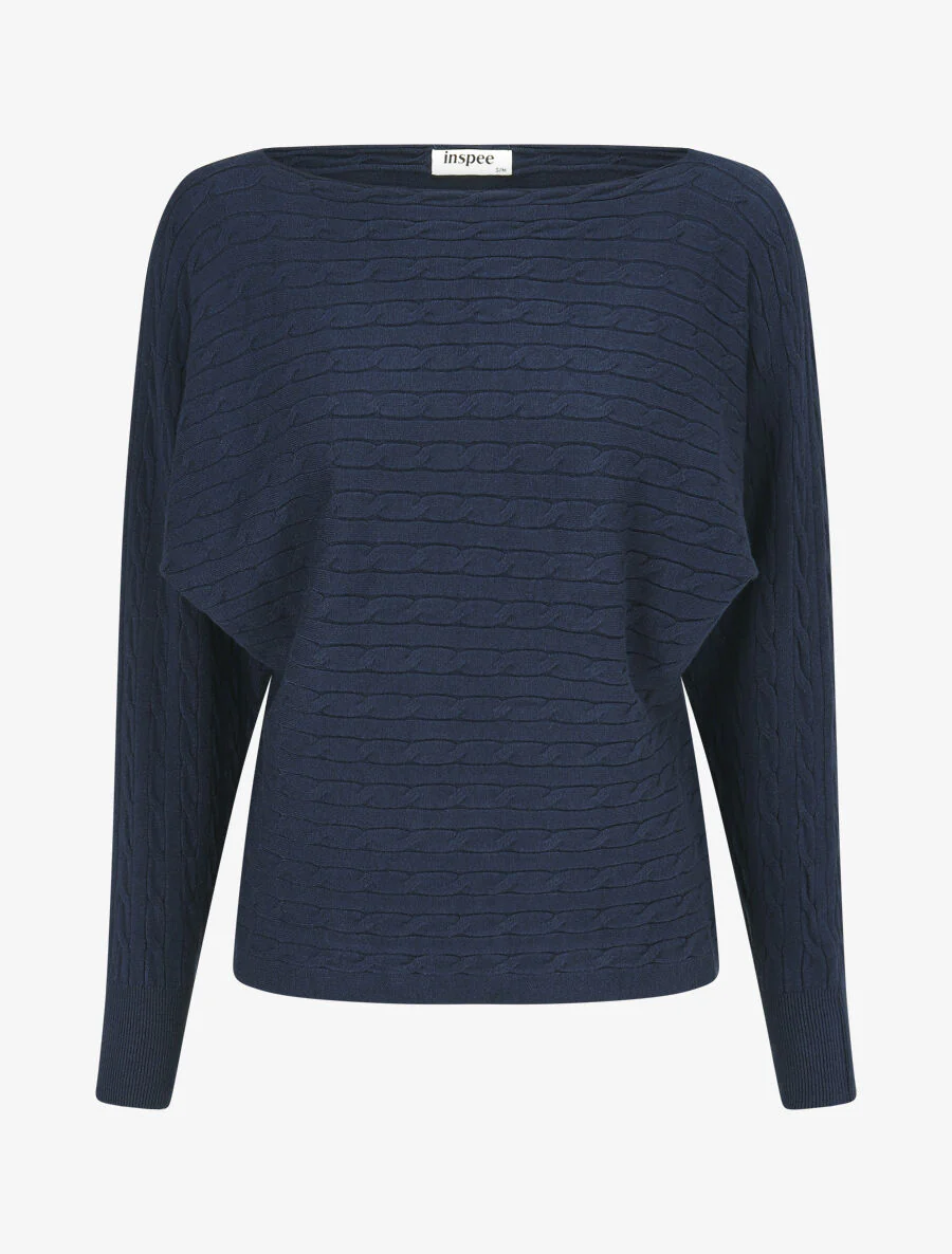 Effen trui met boothals - Marineblauw
