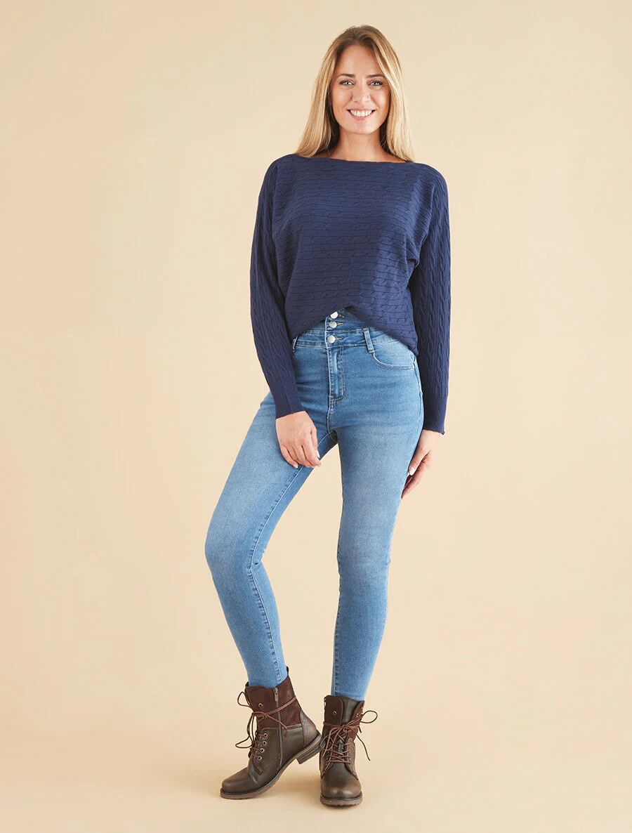 Effen trui met boothals - Marineblauw - Image 4