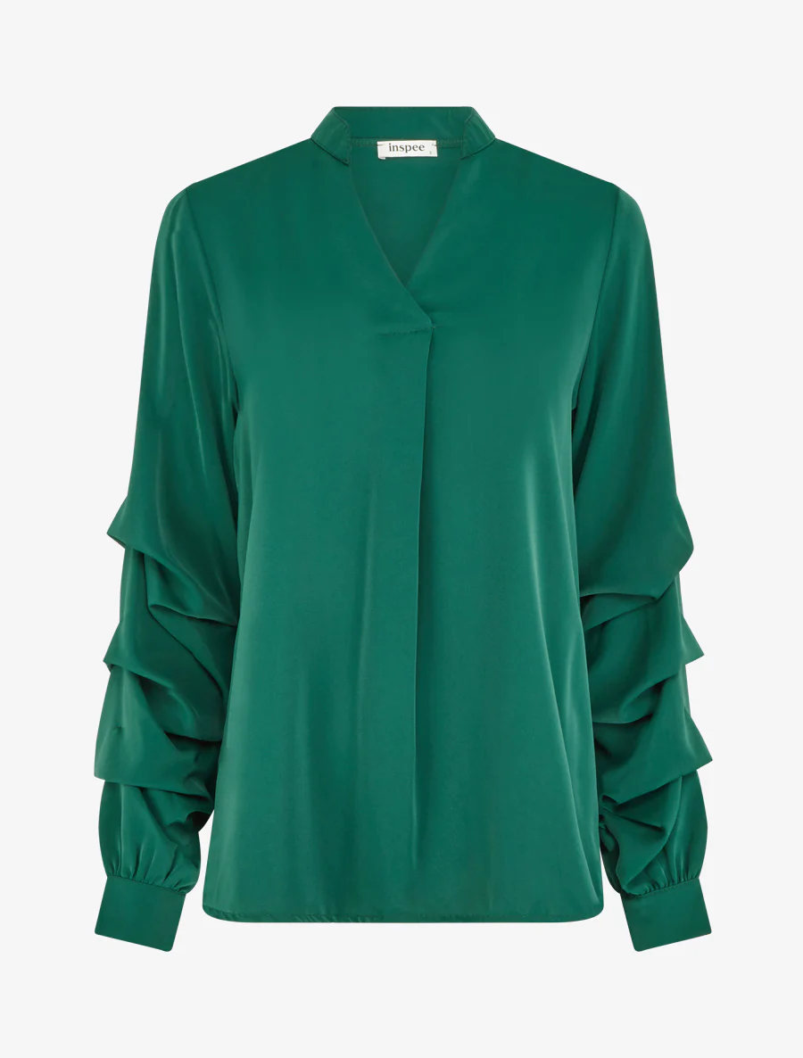 Effen vloeiende blouse met gestileerde mouwen - Dennengroen