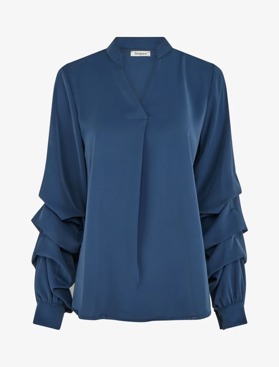 Effen vloeiende blouse met gestileerde mouwen - Marine