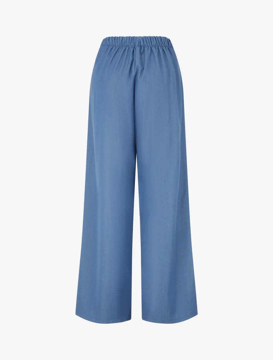 Effen vloeiende broek met knoopsluiting. - Blauw - Image 2
