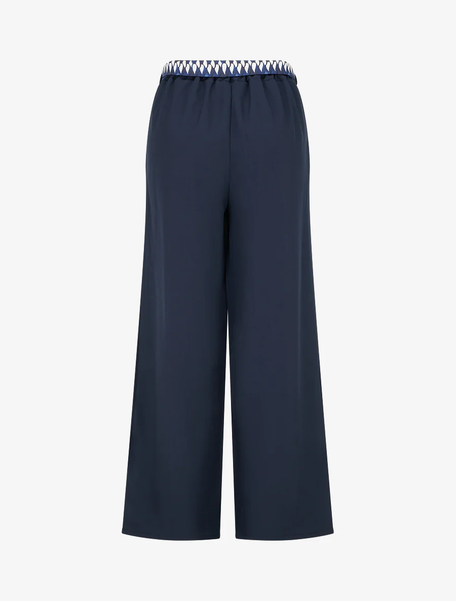 Effen wijde broek met ceintuur - Marine - Image 2