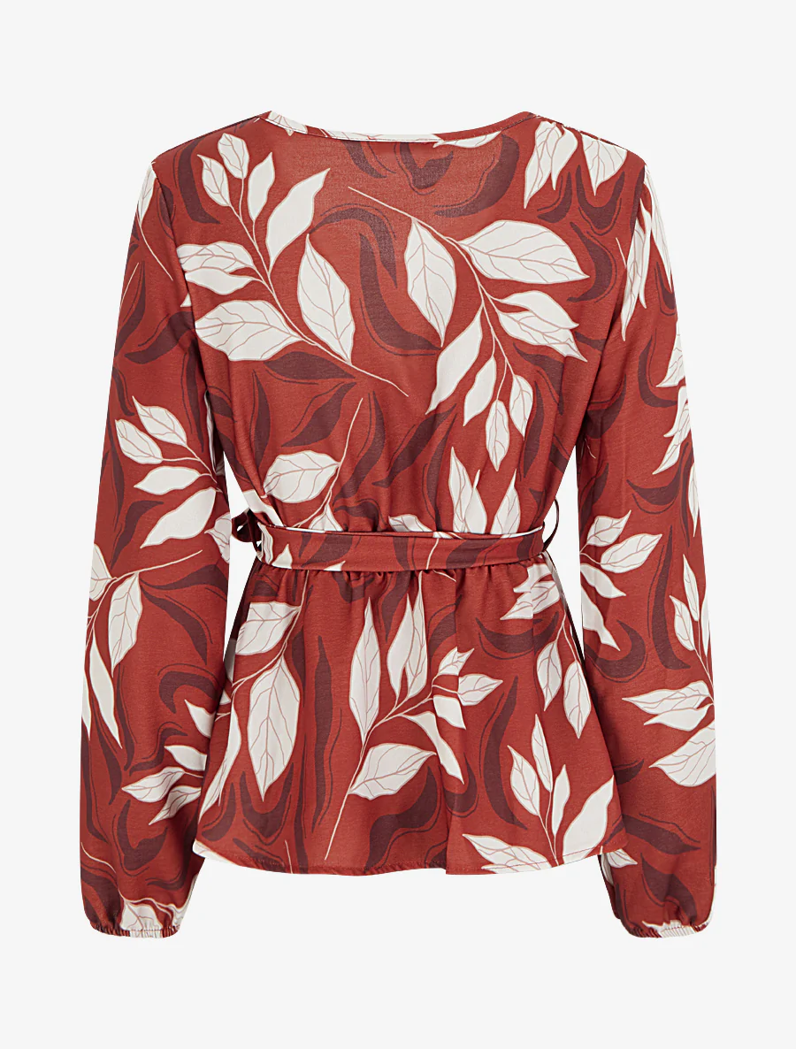 Elastische blouse met bladdessin - Rood - Image 2