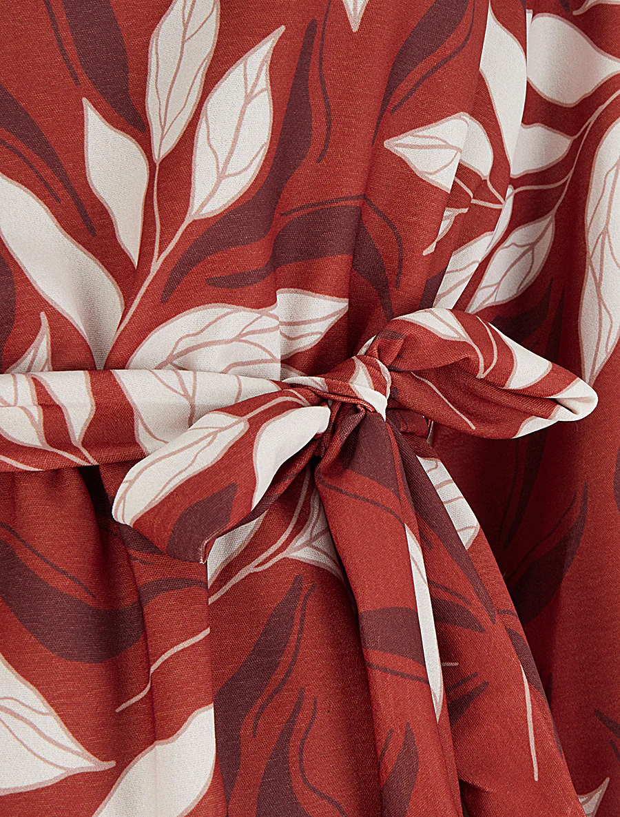 Elastische blouse met bladdessin - Rood - Image 3