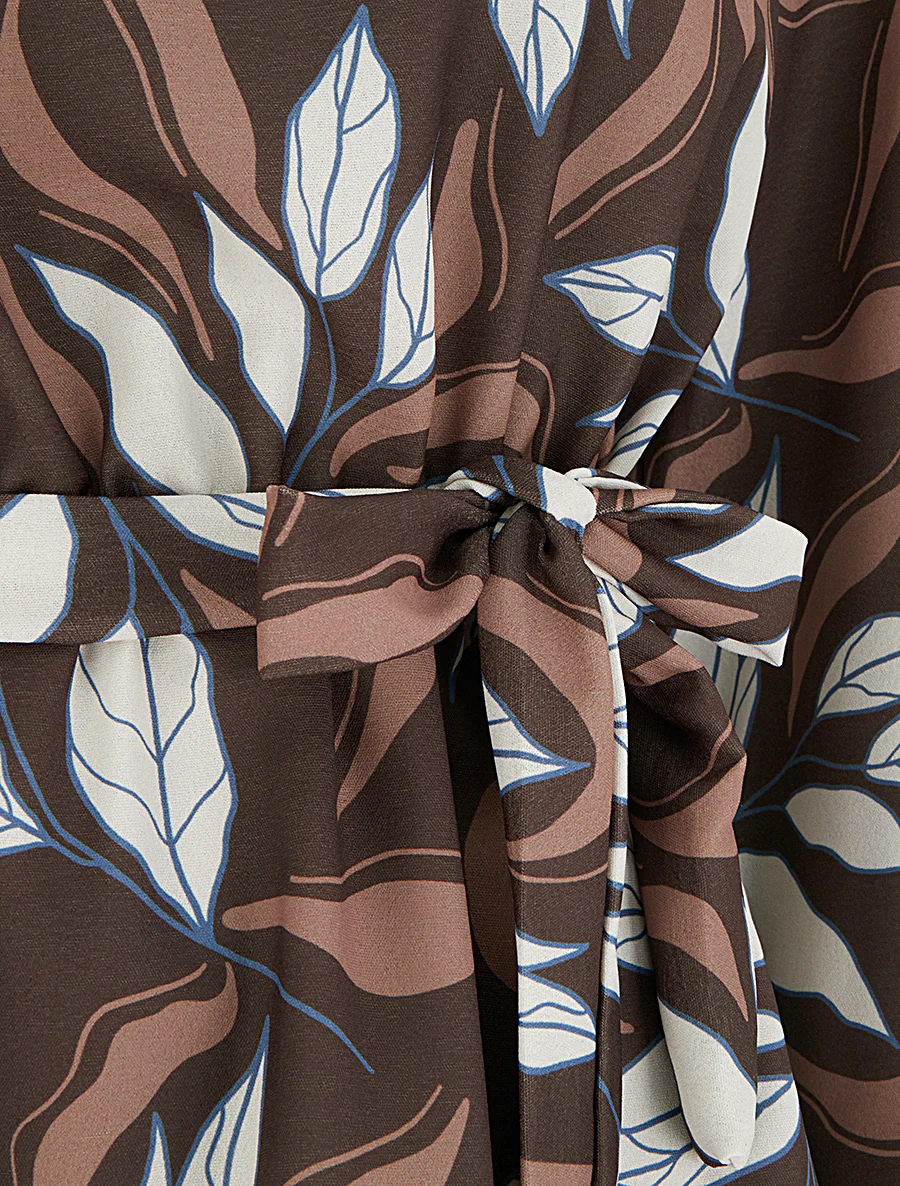 Elastische blouse met bladdessin - Bruin - Image 3