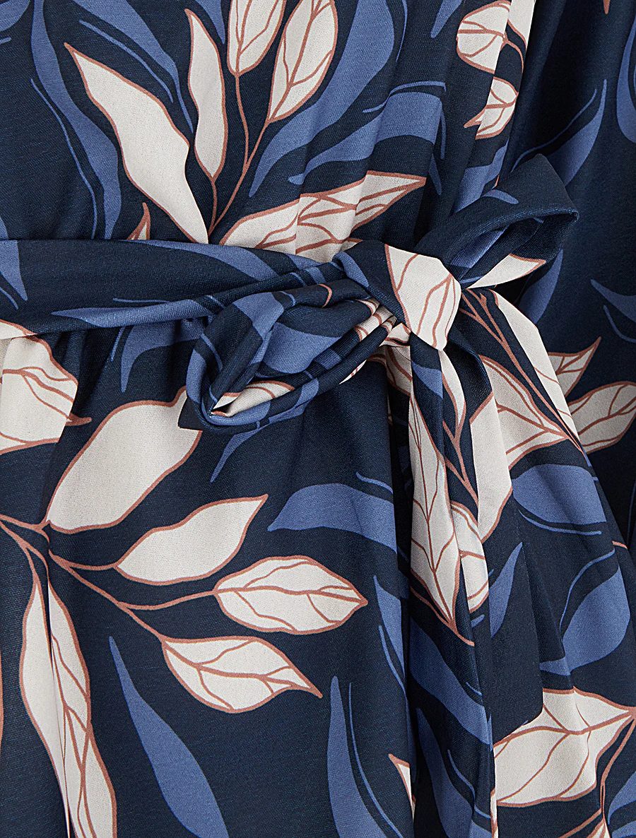 Elastische blouse met bladdessin - Marine - Image 3