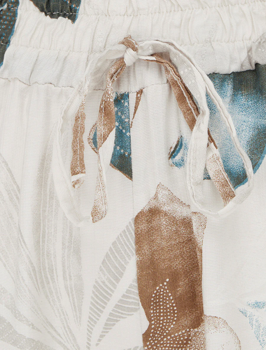 Elastische broek met bladprint - Beige - Image 3