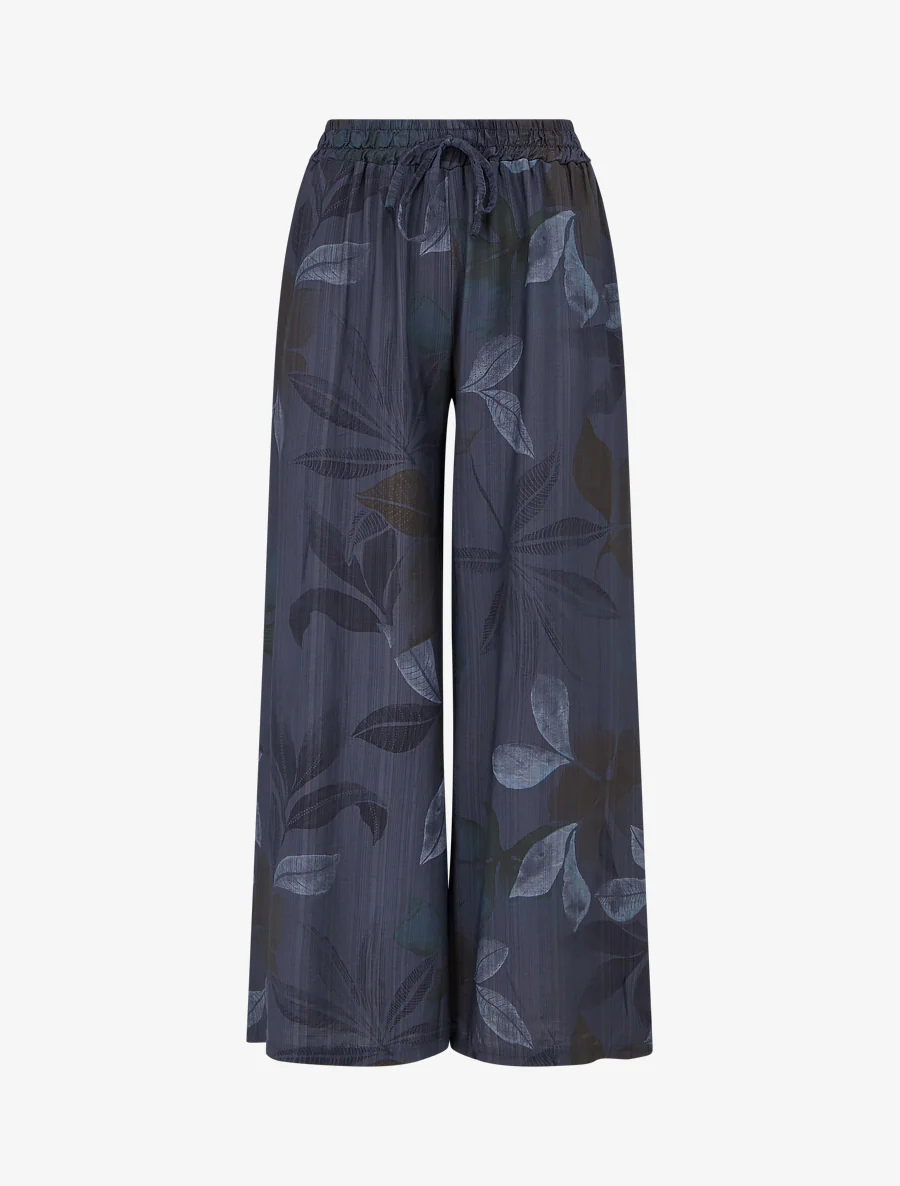 Elastische broek met bladprint - Marine