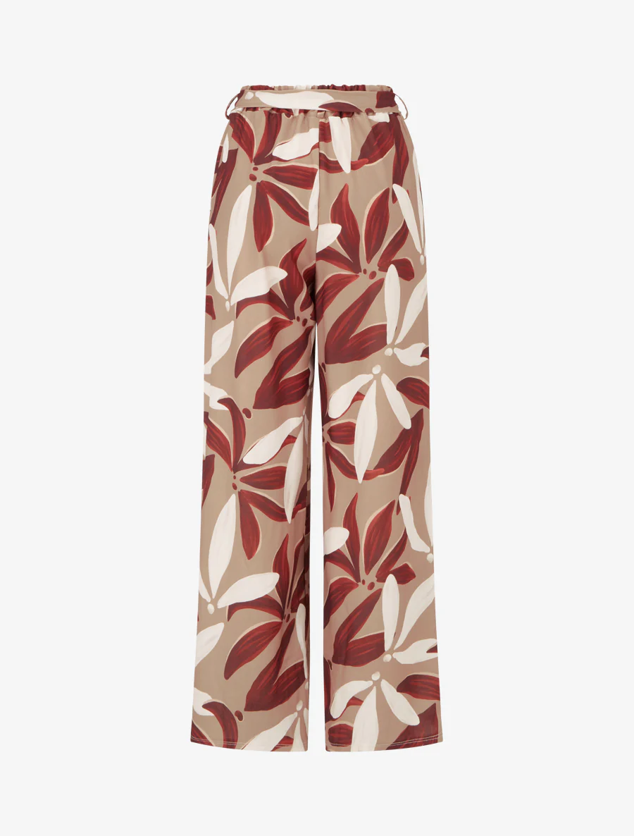 Elastische broek met bloemenprint - Kameel - Image 2