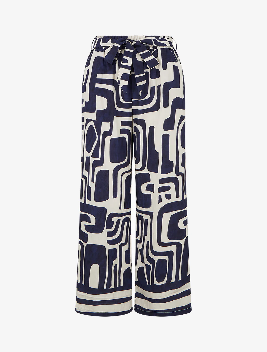 Elastische broek met rechte snit en fantasieprint - Marine