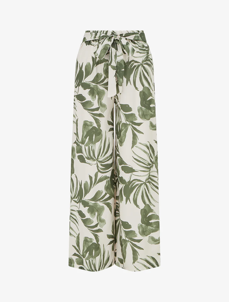 Elastische broek met tropische print - Kaki