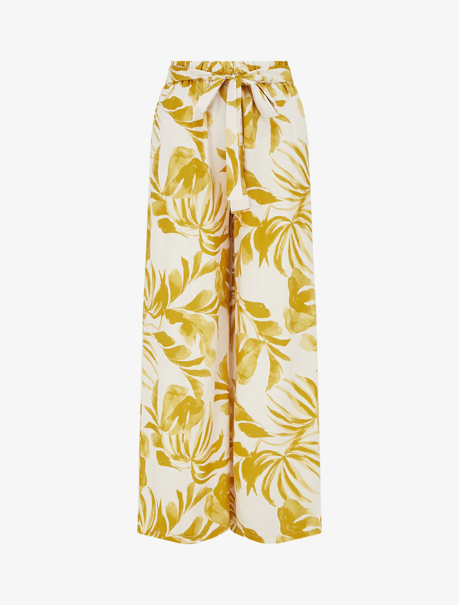 Elastische broek met tropische print - Mosterdgeel