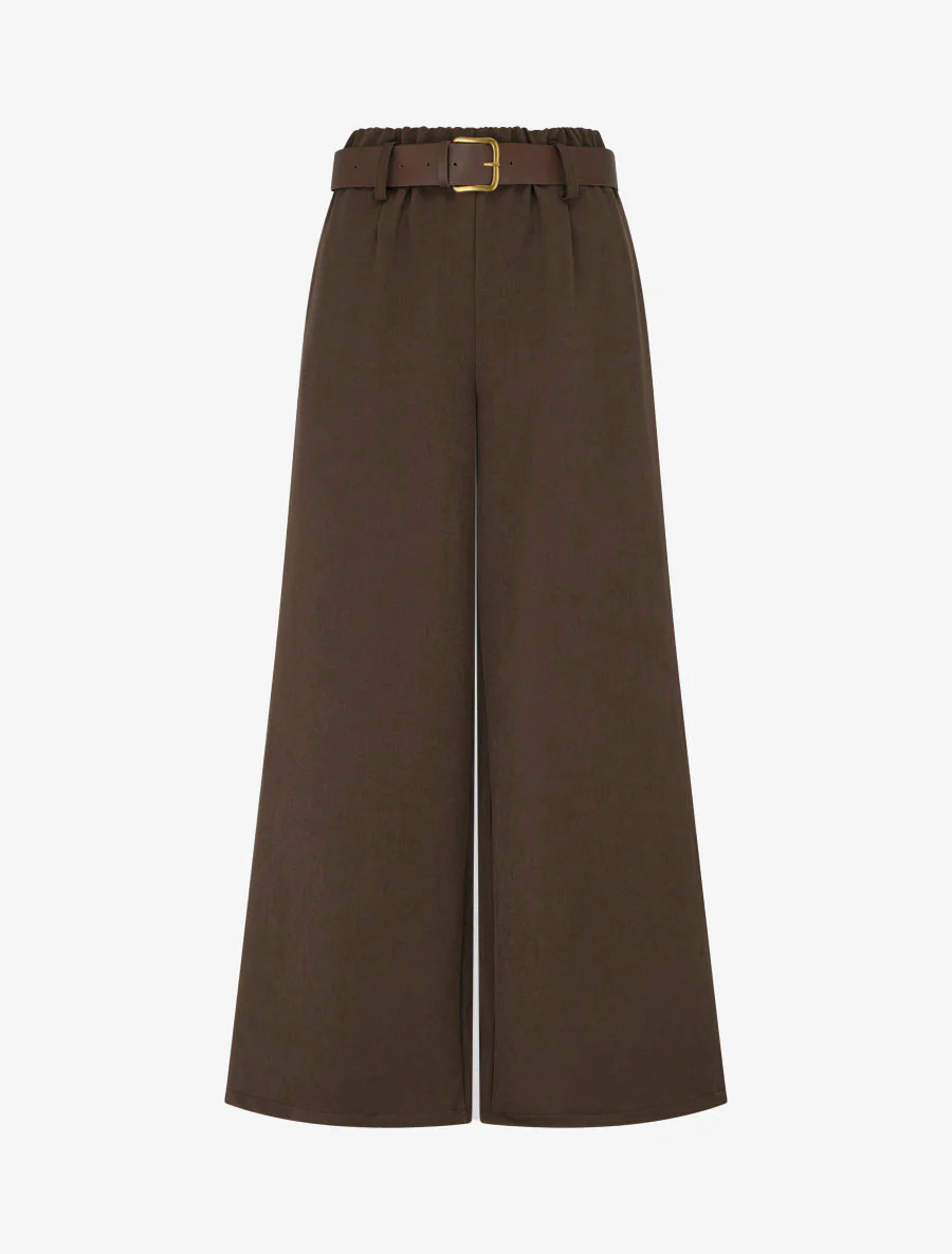 Elastische broek met wijde snit - Bruin