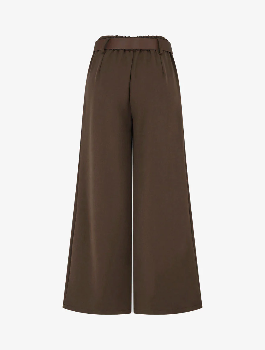 Elastische broek met wijde snit - Bruin - Image 2