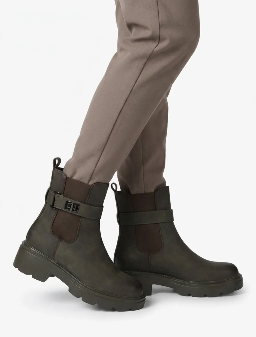 Elastische enkellaarsjes met decoratieve gesp - Kaki - Image 5