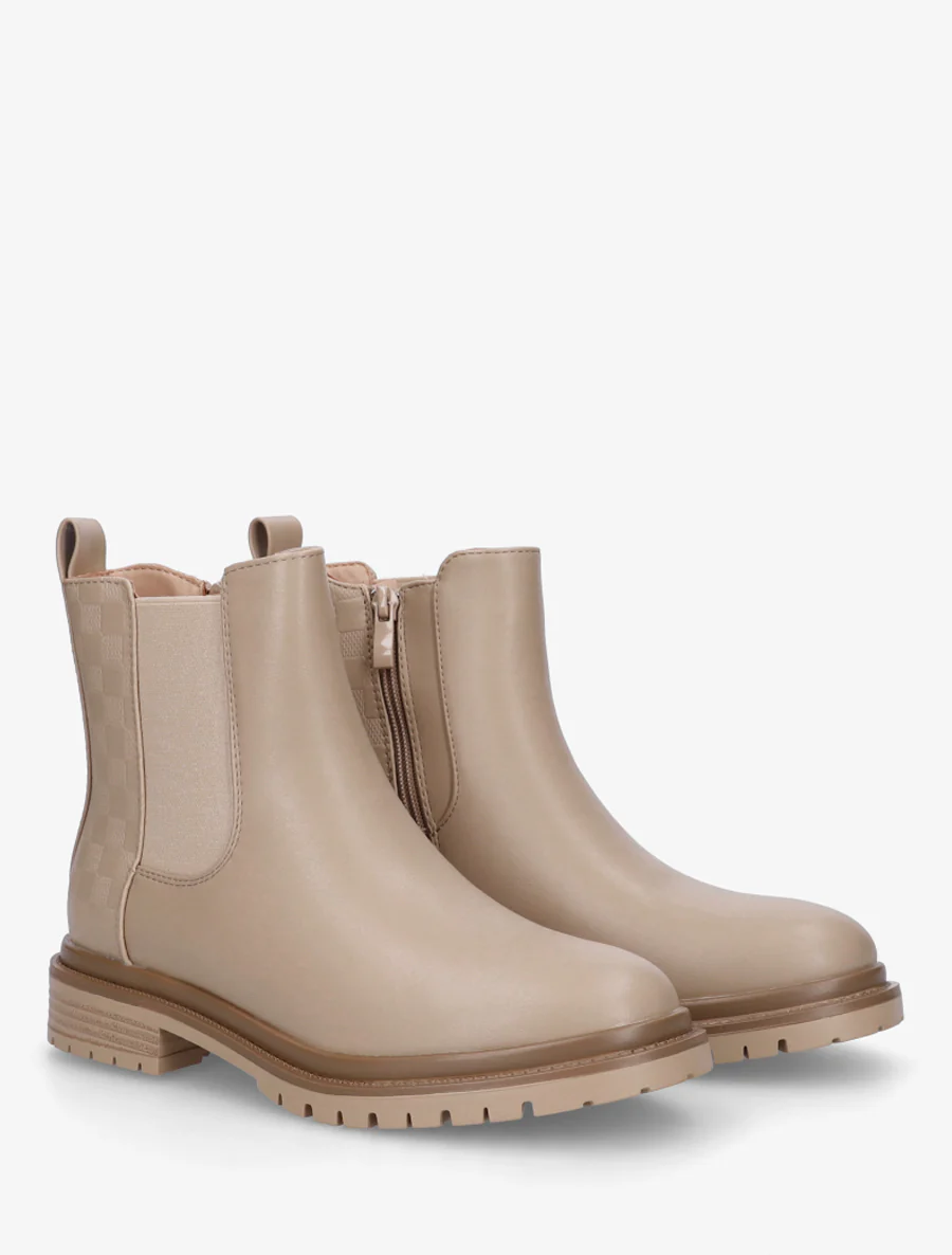 Elastische enkellaarsjes met ruitjesmotief - Donker beige - Image 4