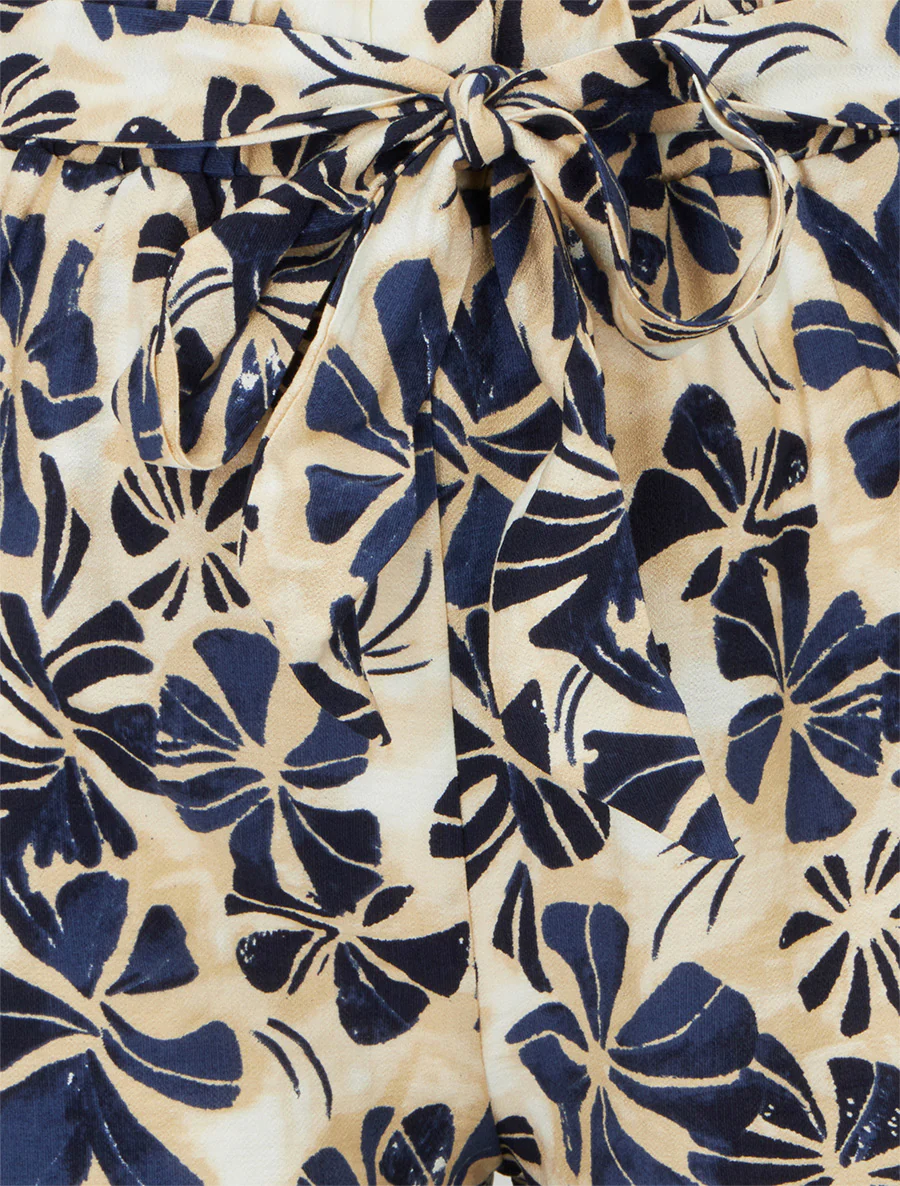 Elastische korte broek met bloemenprint. - Marine - Image 3