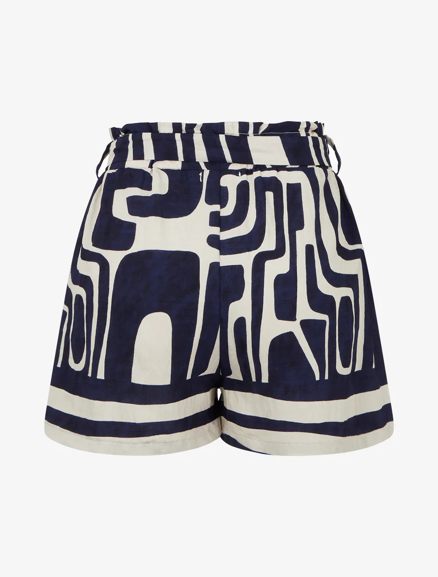 Elastische korte broek met fantasieprint - donkerblauw - Image 2