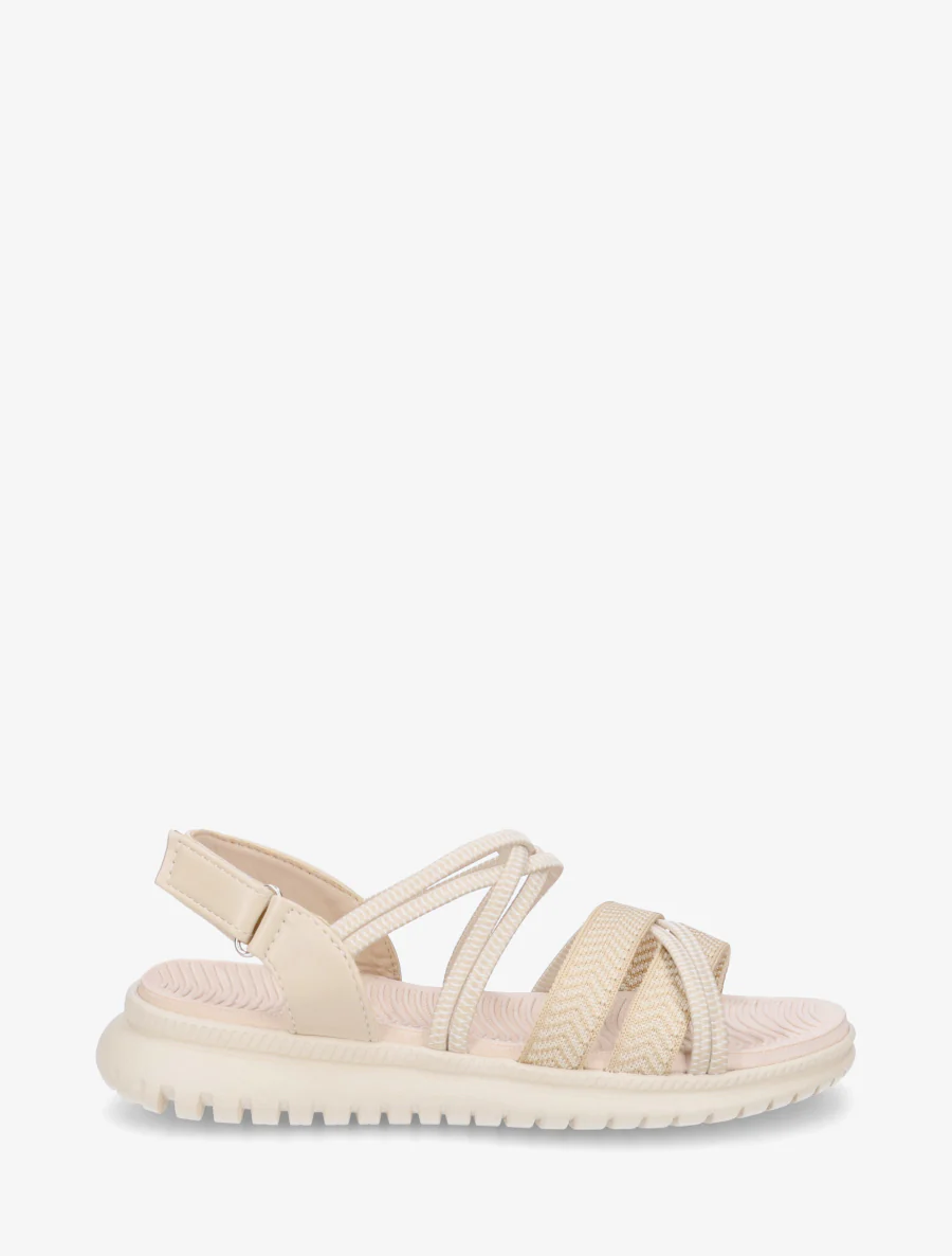 Elastische platte sandalen met klittenband. - Beige