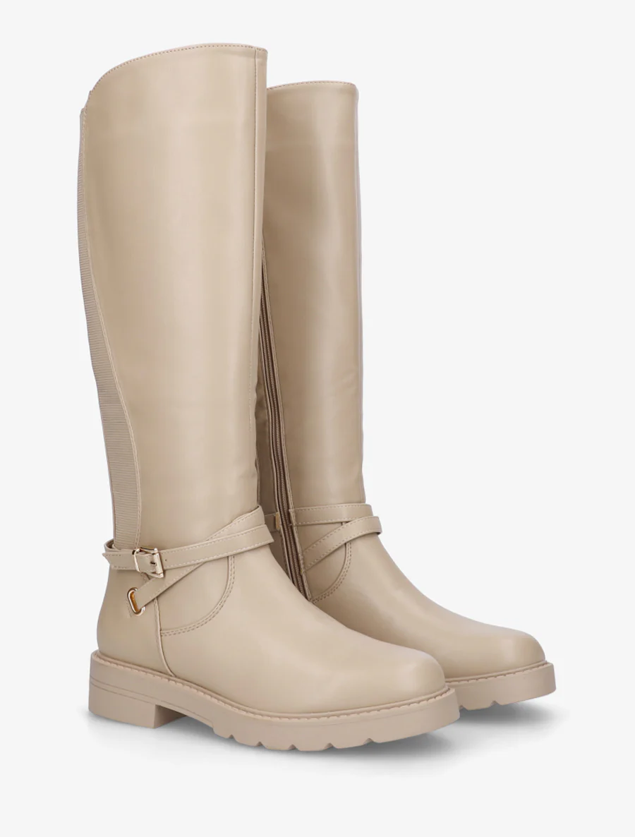 Elastische rijlaarzen met riem - Beige - Image 4