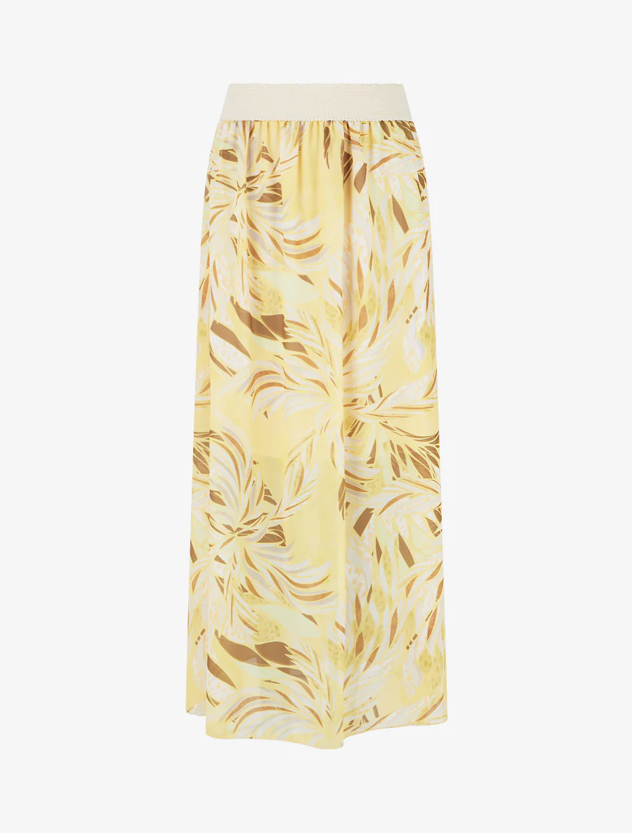 Elastische rok met bladdessin - Geel